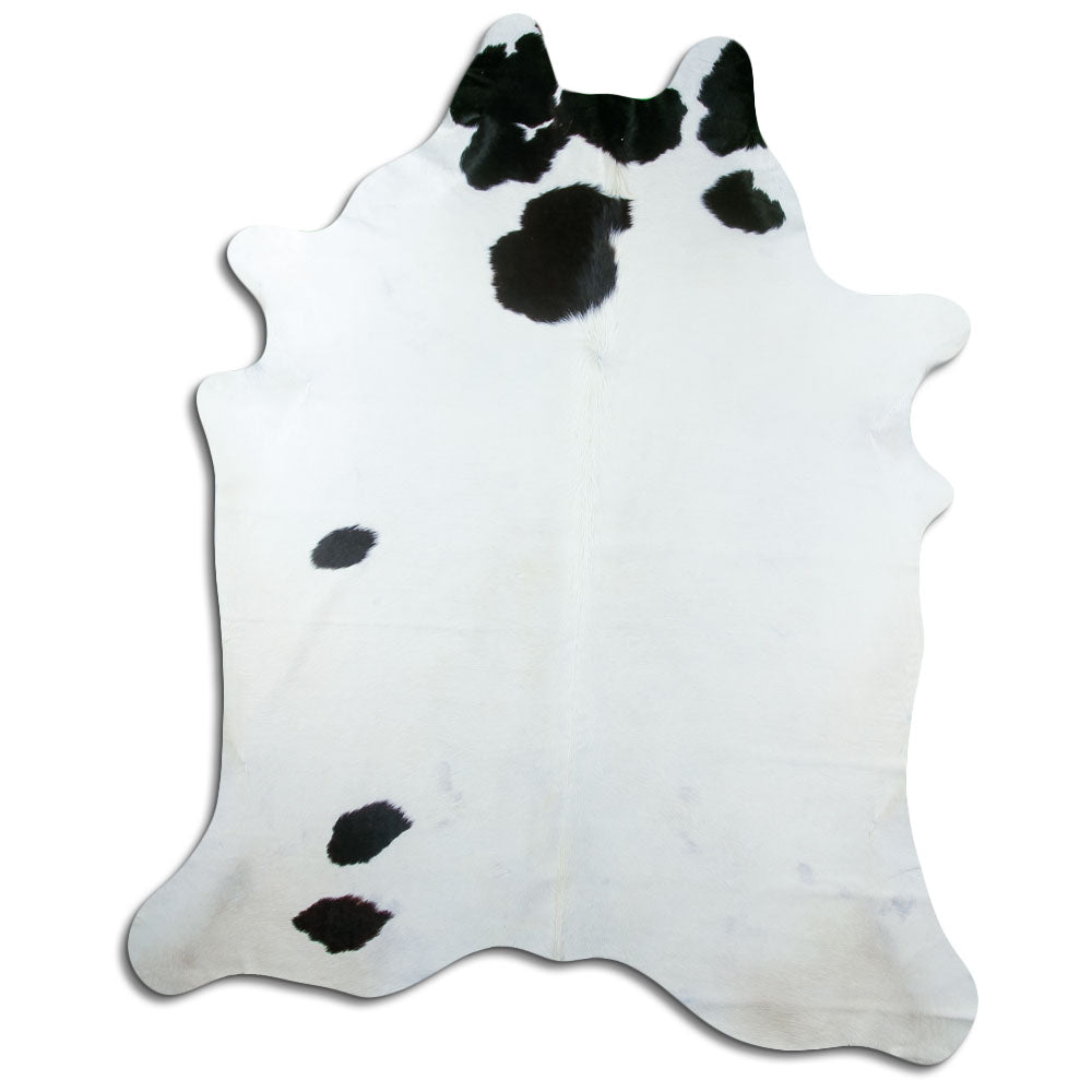 Zwart-witte koeienhuid, ongeveer 230 × 190 cm, van bovenaf gezien: precies de huid die je ontvangt