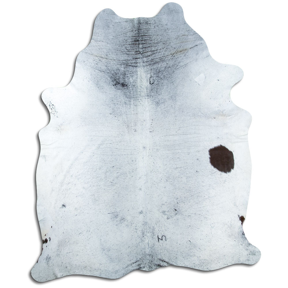 Salt & pepper koeienhuid, ongeveer 240 × 200 cm, van bovenaf gezien: precies de huid die je ontvangt
