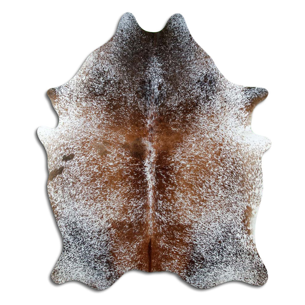Salt & pepper koeienhuid, ongeveer 190 × 150 cm, van bovenaf gezien: precies de huid die je ontvangt