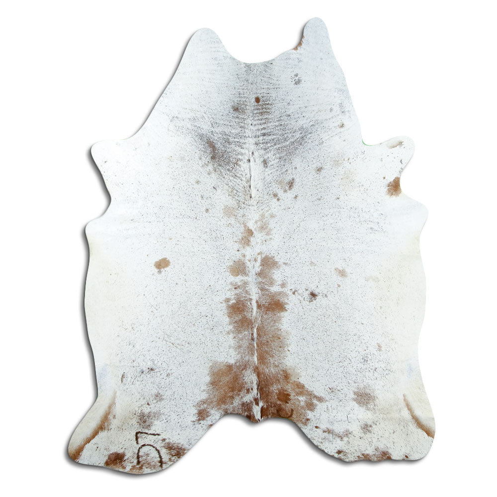 Salt & pepper koeienhuid, ongeveer 200 × 160 cm, van bovenaf gezien: precies de huid die je ontvangt