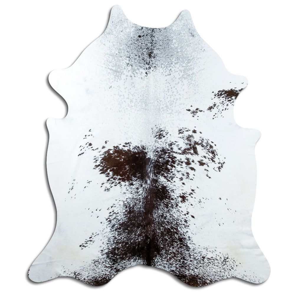 Salt & pepper koeienhuid, ongeveer 210 × 180 cm, van bovenaf gezien: precies de huid die je ontvangt