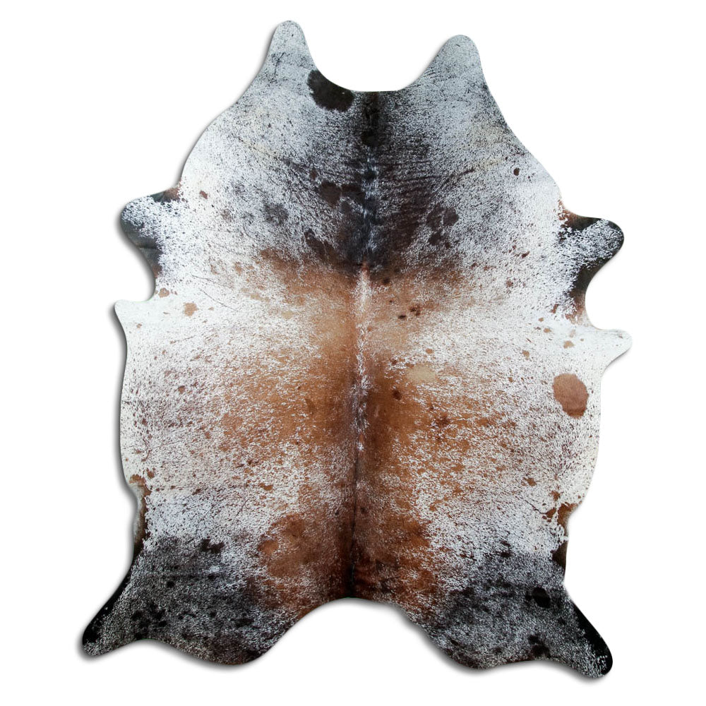 Salt & pepper koeienhuid, ongeveer 230 × 190 cm, van bovenaf gezien: precies de huid die je ontvangt