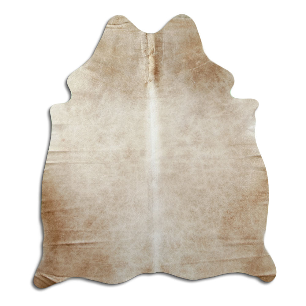 Bruine koeienhuid, ongeveer 170 × 150 cm, van bovenaf gezien: precies de huid die je ontvangt
