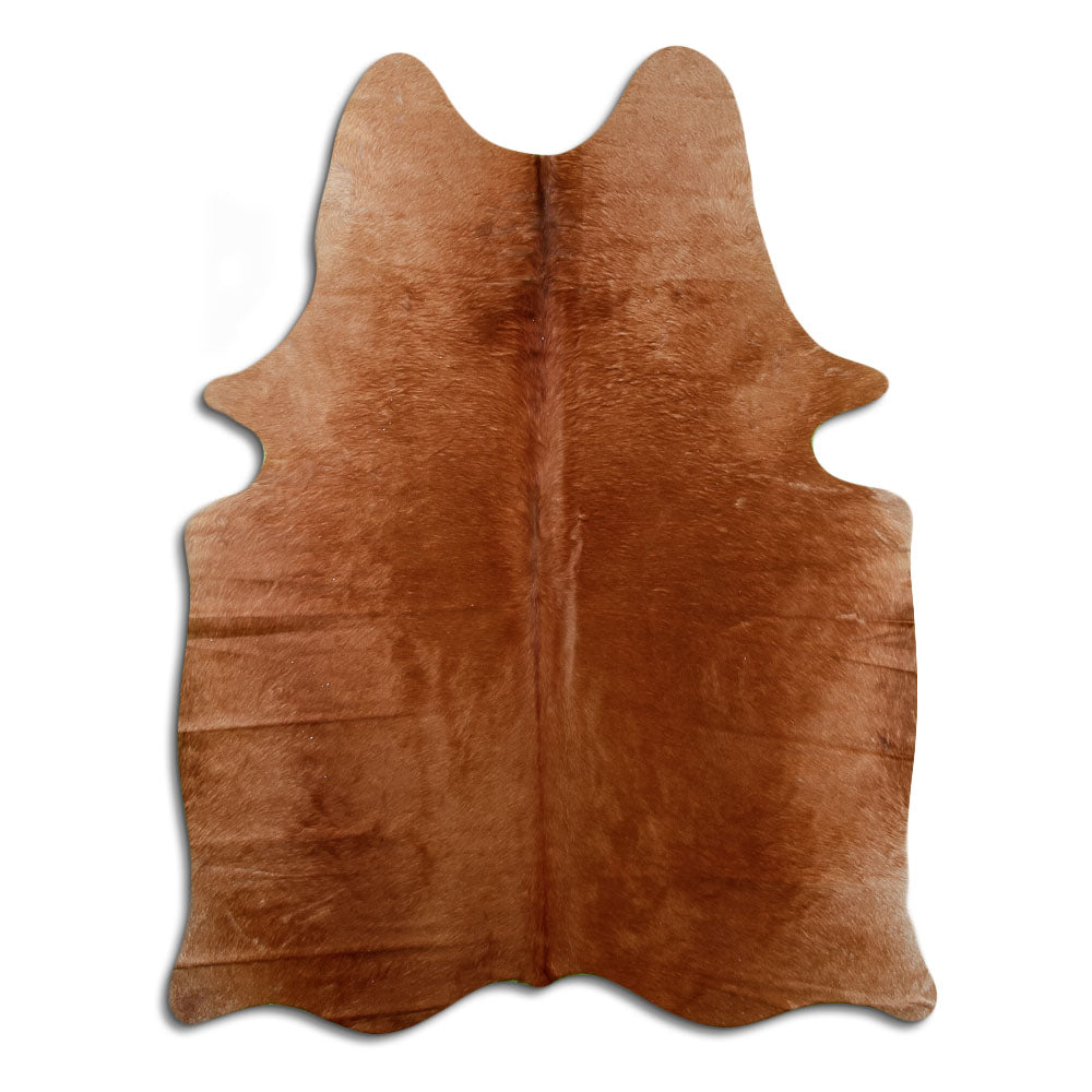 Bruine koeienhuid, ongeveer 180 × 140 cm, van bovenaf gezien: precies de huid die je ontvangt