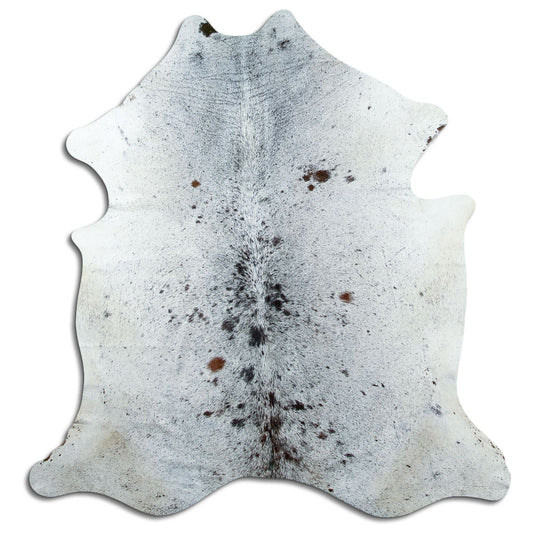 Salt & pepper koeienhuid, ongeveer 170 × 170 cm, van bovenaf gezien: precies de huid die je ontvangt