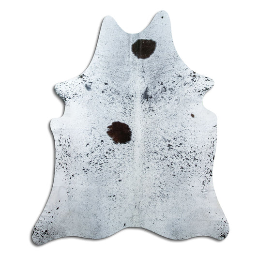 Salt & pepper koeienhuid, ongeveer 190 × 160 cm, van bovenaf gezien: precies de huid die je ontvangt