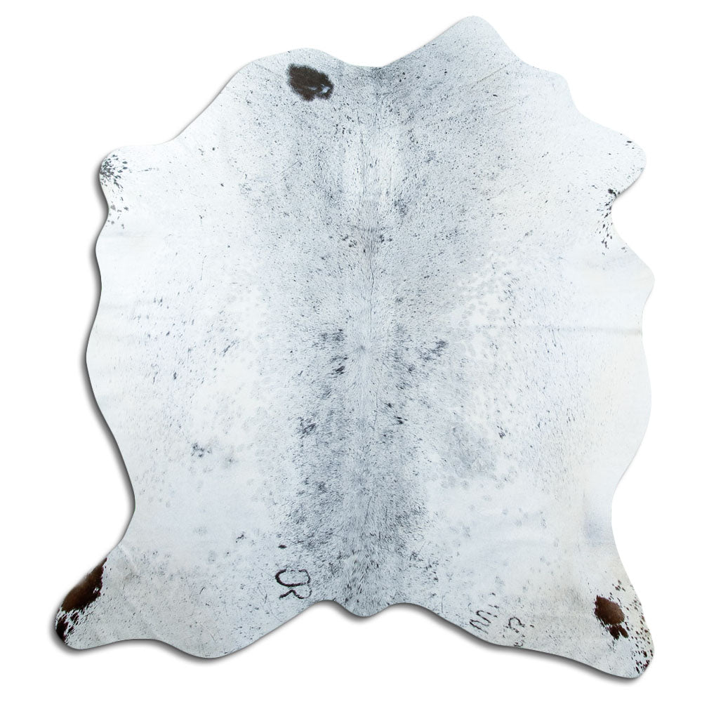 Salt & pepper koeienhuid, ongeveer 170 × 160 cm, van bovenaf gezien: precies de huid die je ontvangt