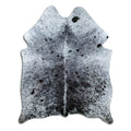 Salt & pepper koeienhuid, ongeveer 190 × 150 cm, van bovenaf gezien: precies de huid die je ontvangt