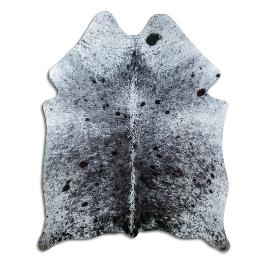 Salt & pepper koeienhuid, ongeveer 190 × 150 cm, van bovenaf gezien: precies de huid die je ontvangt