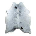 Salt & pepper koeienhuid, ongeveer 180 × 150 cm, van bovenaf gezien: precies de huid die je ontvangt