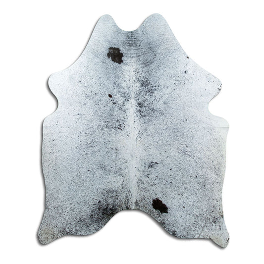 Salt & pepper koeienhuid, ongeveer 180 × 150 cm, van bovenaf gezien: precies de huid die je ontvangt