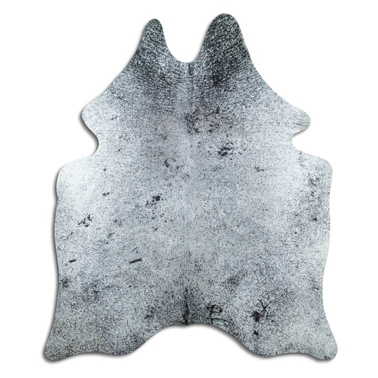 Salt & pepper koeienhuid, ongeveer 190 × 160 cm, van bovenaf gezien: precies de huid die je ontvangt