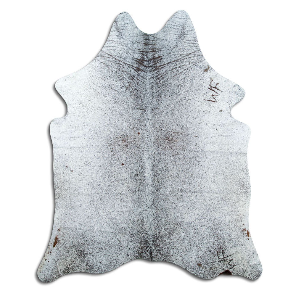 Salt & pepper koeienhuid, ongeveer 180 × 150 cm, van bovenaf gezien: precies de huid die je ontvangt