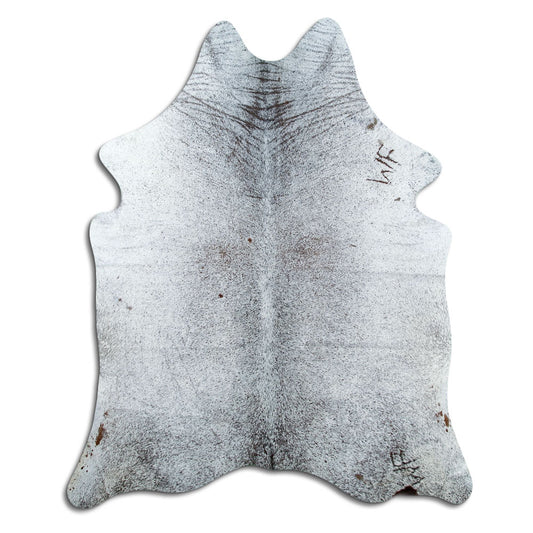 Salt & pepper koeienhuid, ongeveer 180 × 150 cm, van bovenaf gezien: precies de huid die je ontvangt
