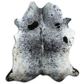 Salt & pepper koeienhuid, ongeveer 200 × 180 cm, van bovenaf gezien: precies de huid die je ontvangt