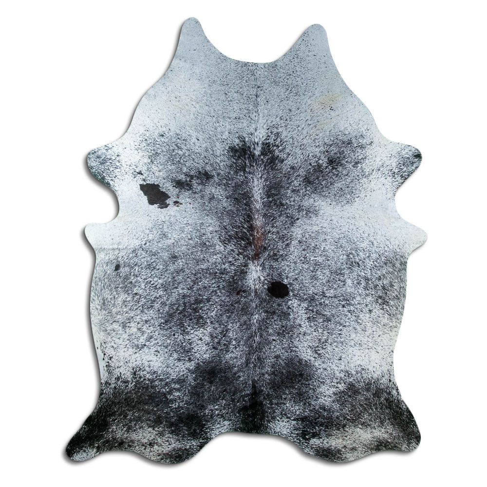 Salt & pepper koeienhuid, ongeveer 220 × 170 cm, van bovenaf gezien: precies de huid die je ontvangt