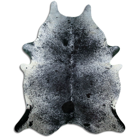 Salt & pepper koeienhuid, ongeveer 230 × 190 cm, van bovenaf gezien: precies de huid die je ontvangt
