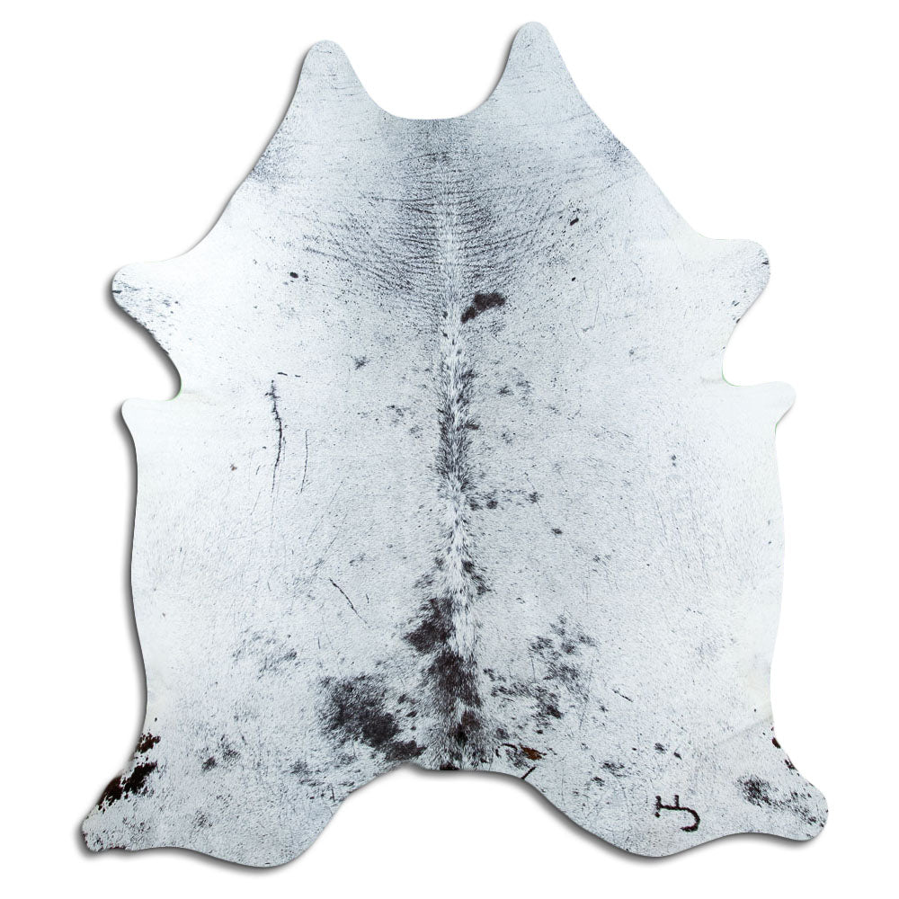 Salt & pepper koeienhuid, ongeveer 230 × 200 cm, van bovenaf gezien: precies de huid die je ontvangt