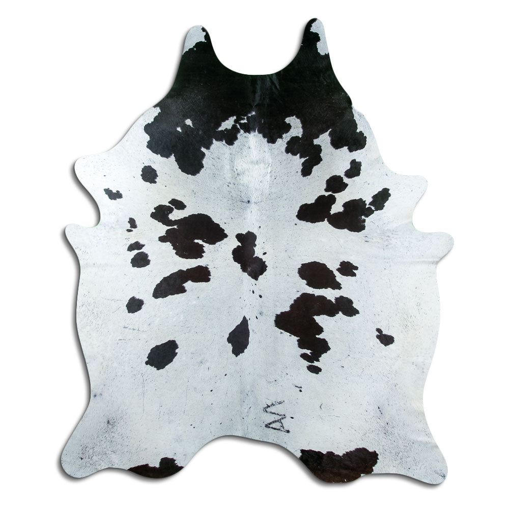Salt & pepper koeienhuid, ongeveer 210 × 180 cm, van bovenaf gezien: precies de huid die je ontvangt
