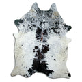 Salt & pepper koeienhuid, ongeveer 210 × 170 cm, van bovenaf gezien: precies de huid die je ontvangt