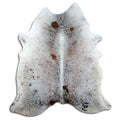 Salt & pepper koeienhuid, ongeveer 190 × 180 cm, van bovenaf gezien: precies de huid die je ontvangt