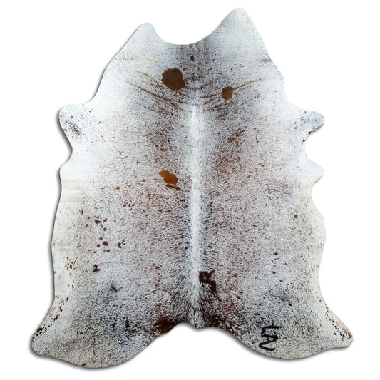 Salt & pepper koeienhuid, ongeveer 190 × 180 cm, van bovenaf gezien: precies de huid die je ontvangt