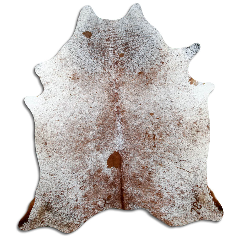 Salt & pepper koeienhuid, ongeveer 190 × 170 cm, van bovenaf gezien: precies de huid die je ontvangt
