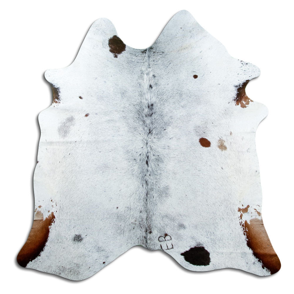 Salt & pepper koeienhuid, ongeveer 170 × 170 cm, van bovenaf gezien: precies de huid die je ontvangt
