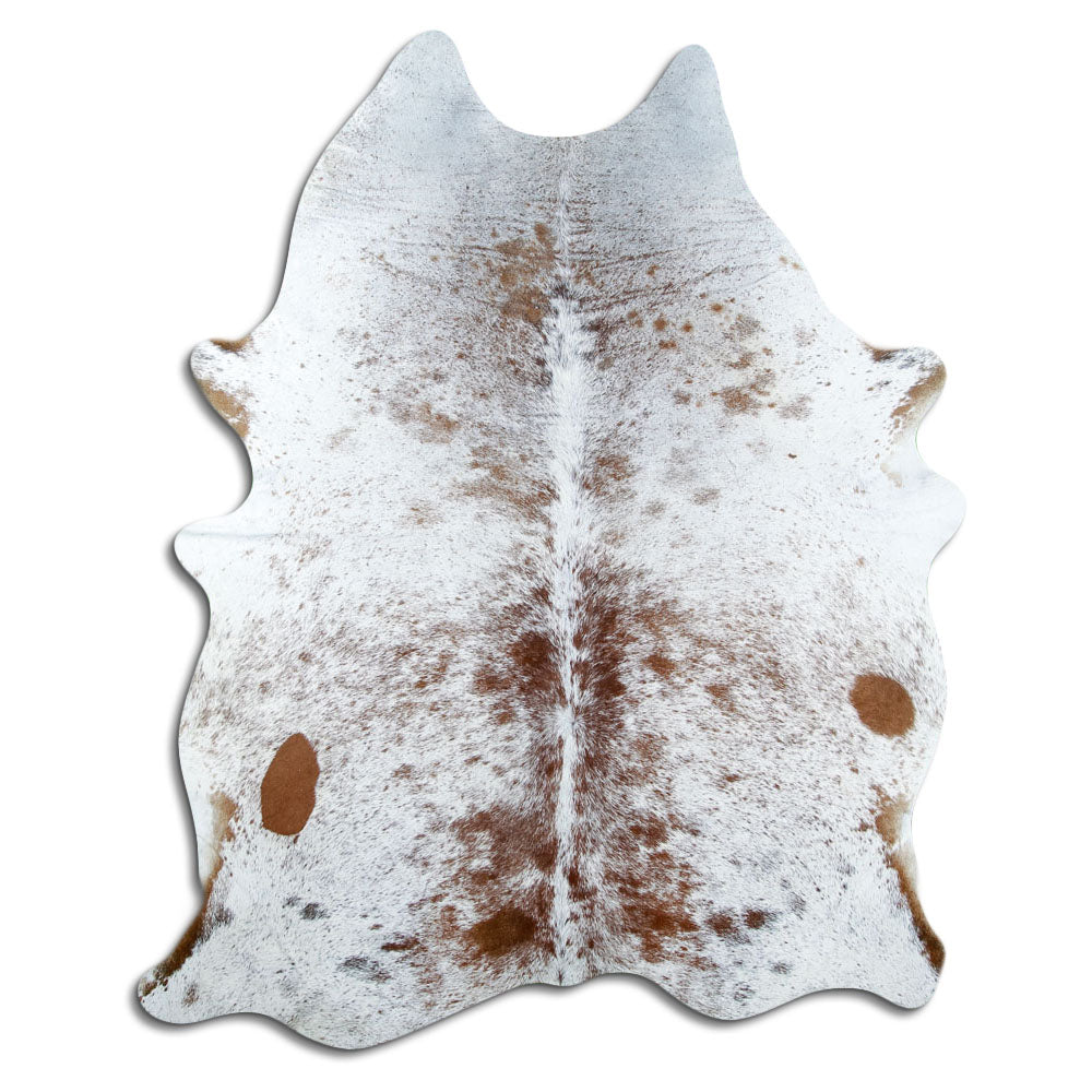 Salt & pepper koeienhuid, ongeveer 210 × 160 cm, van bovenaf gezien: precies de huid die je ontvangt