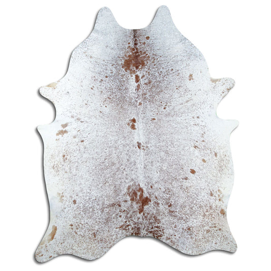 Salt & pepper koeienhuid, ongeveer 230 × 180 cm, van bovenaf gezien: precies de huid die je ontvangt