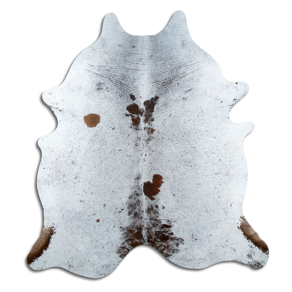 Salt & pepper koeienhuid, ongeveer 200 × 190 cm, van bovenaf gezien: precies de huid die je ontvangt