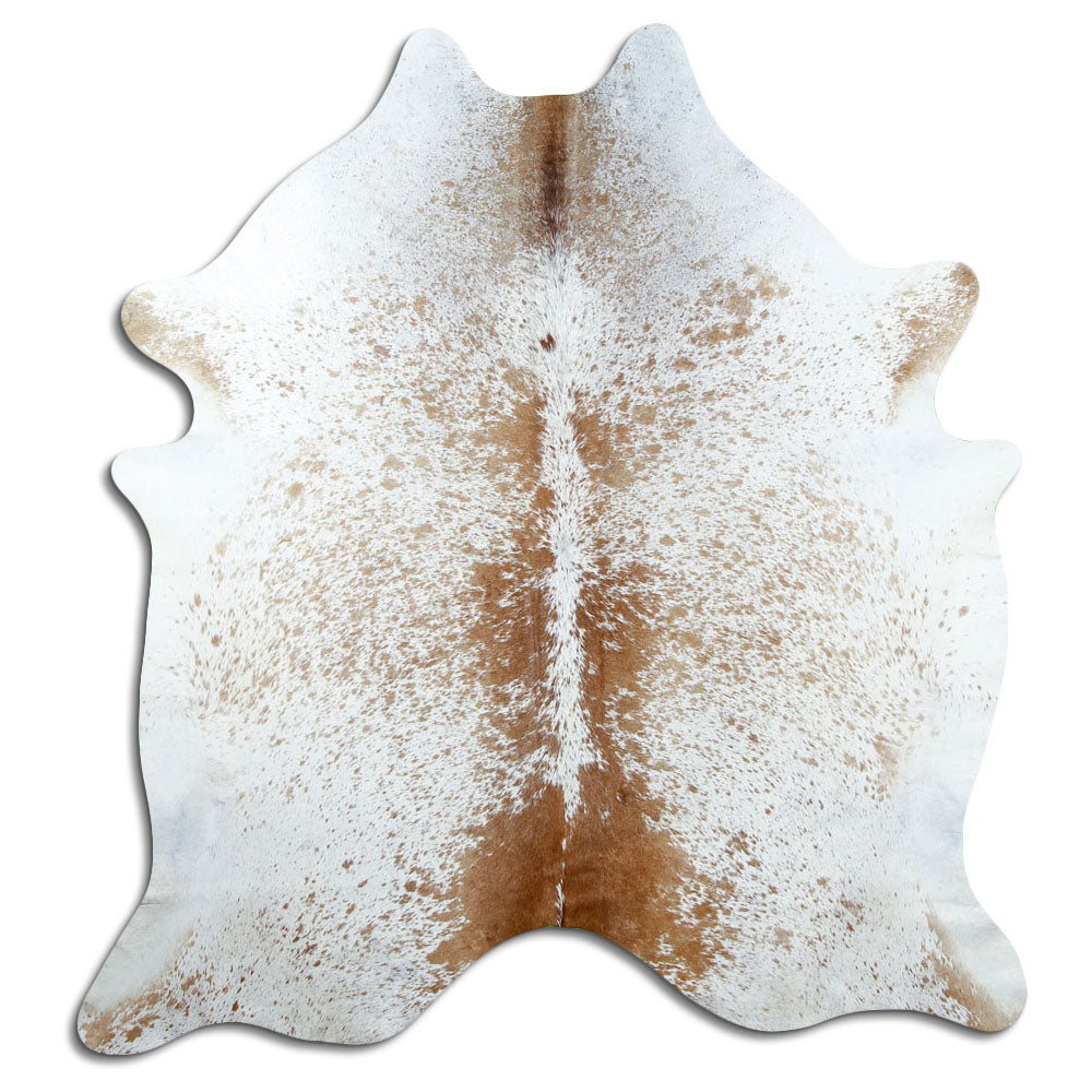 Salt & pepper koeienhuid, ongeveer 200 × 190 cm, van bovenaf gezien: precies de huid die je ontvangt