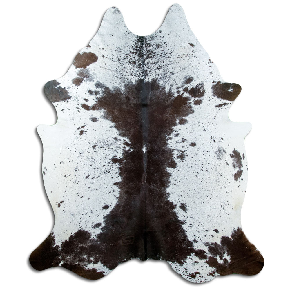 Salt & pepper koeienhuid, ongeveer 230 × 190 cm, van bovenaf gezien: precies de huid die je ontvangt