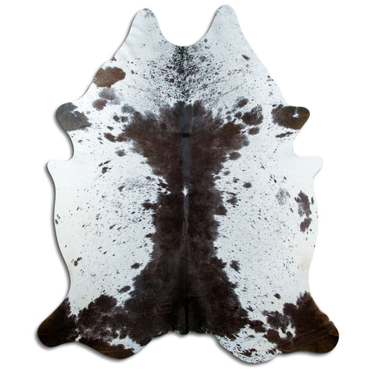Salt & pepper koeienhuid, ongeveer 230 × 190 cm, van bovenaf gezien: precies de huid die je ontvangt