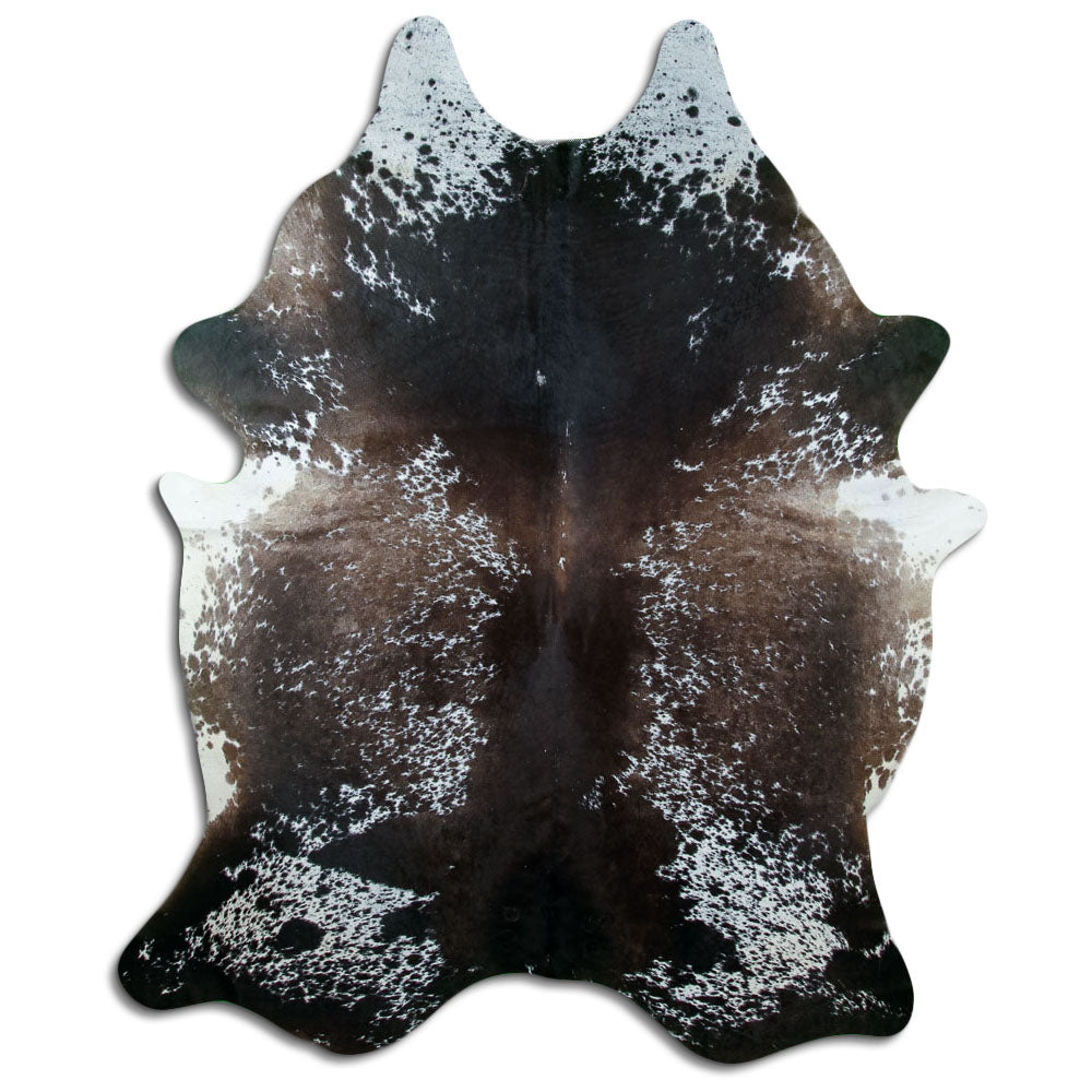 Salt & pepper koeienhuid, ongeveer 230 × 180 cm, van bovenaf gezien: precies de huid die je ontvangt