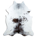 Salt & pepper koeienhuid, ongeveer 210 × 180 cm, van bovenaf gezien: precies de huid die je ontvangt