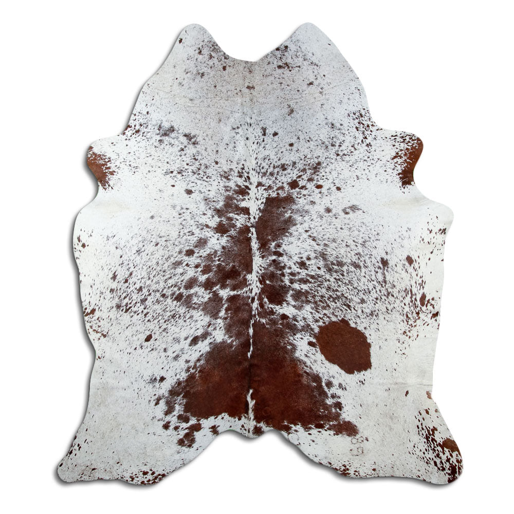 Salt & pepper koeienhuid, ongeveer 210 × 190 cm, van bovenaf gezien: precies de huid die je ontvangt