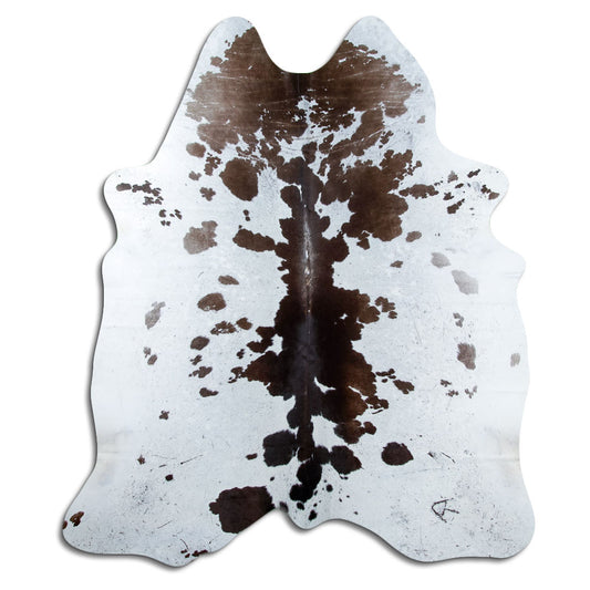 Salt & pepper koeienhuid, ongeveer 220 × 190 cm, van bovenaf gezien: precies de huid die je ontvangt