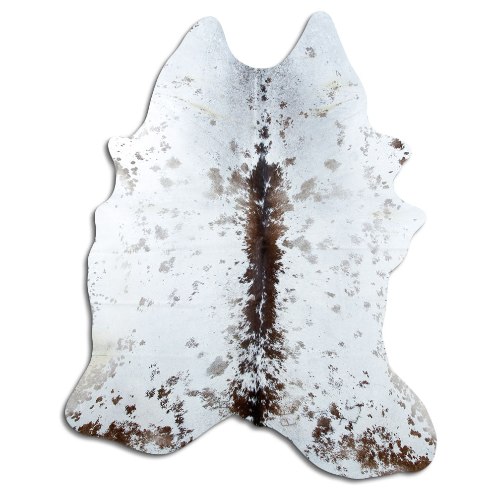 Salt & pepper koeienhuid, ongeveer 220 × 180 cm, van bovenaf gezien: precies de huid die je ontvangt