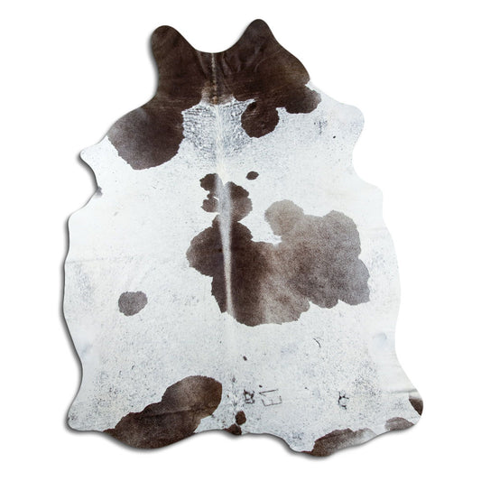 Salt & pepper koeienhuid, ongeveer 240 × 200 cm, van bovenaf gezien: precies de huid die je ontvangt
