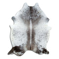 Salt & pepper koeienhuid, ongeveer 210 × 160 cm, van bovenaf gezien: precies de huid die je ontvangt