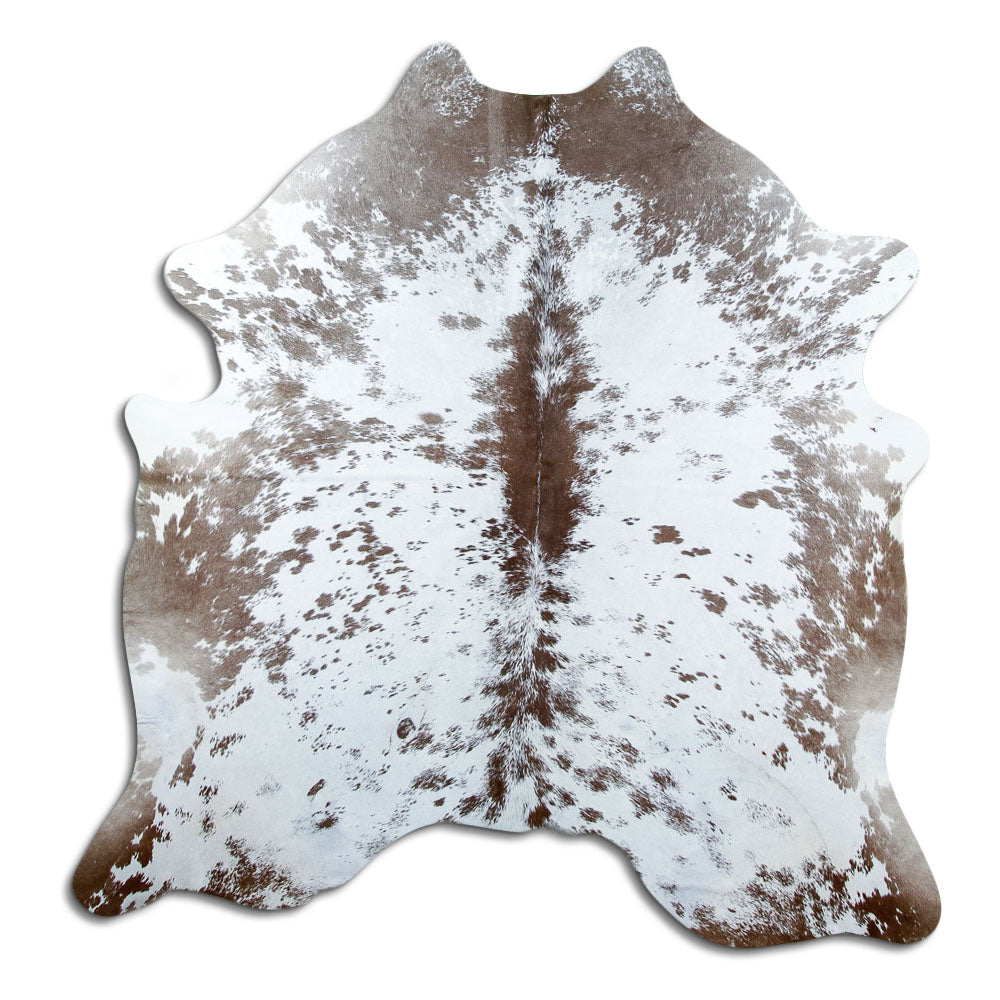 Salt & pepper koeienhuid, ongeveer 200 × 190 cm, van bovenaf gezien: precies de huid die je ontvangt