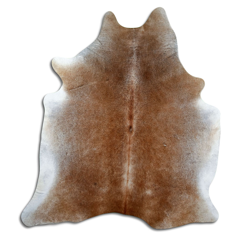 Tan grey koeienhuid, ongeveer 190 × 170 cm, van bovenaf gezien: precies de huid die je ontvangt