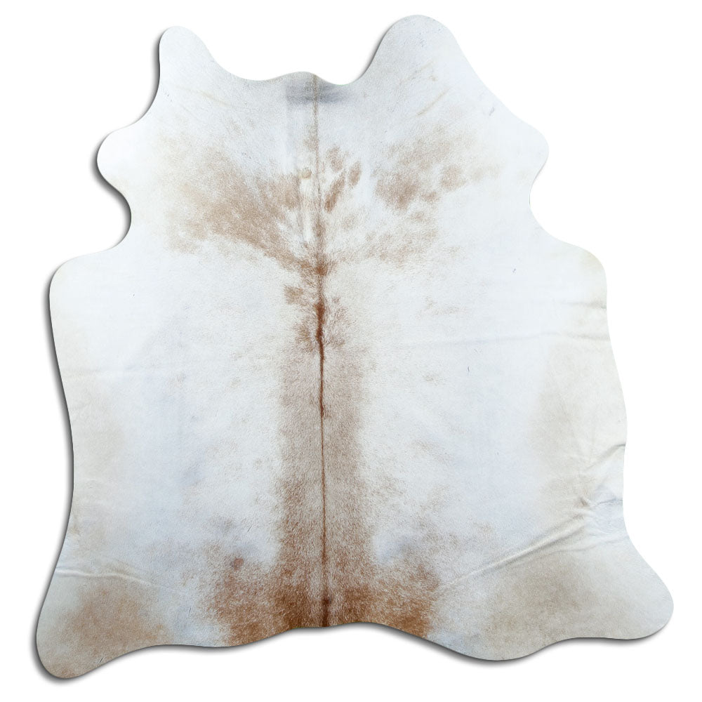 Tan grey koeienhuid, ongeveer 170 × 170 cm, van bovenaf gezien: precies de huid die je ontvangt