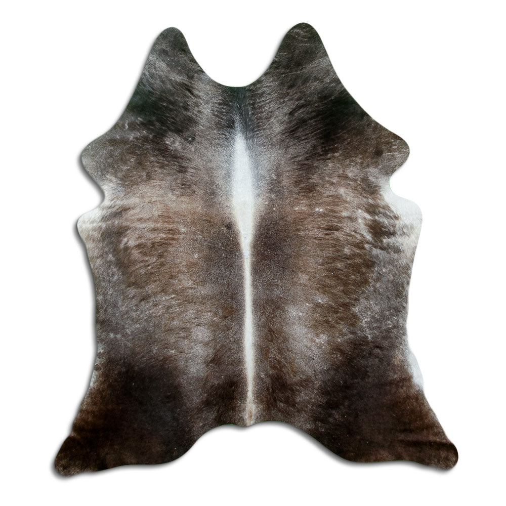 Tan grey koeienhuid, ongeveer 180 × 160 cm, van bovenaf gezien: precies de huid die je ontvangt