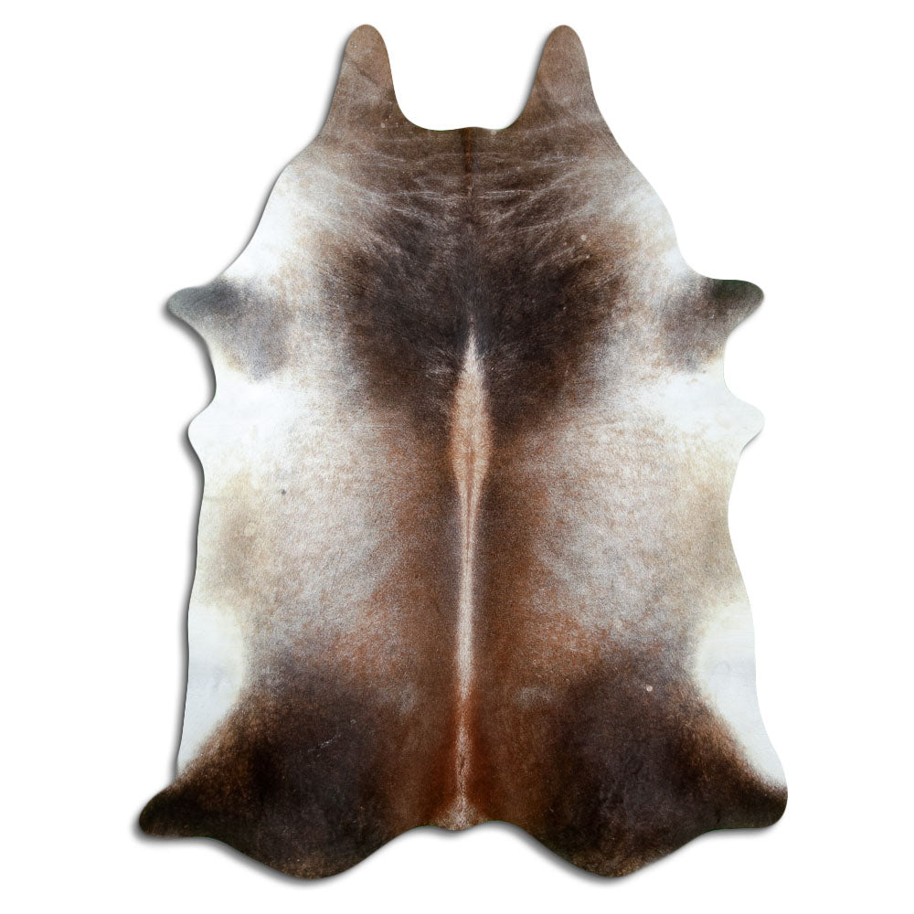 Tan grey koeienhuid, ongeveer 230 × 180 cm, van bovenaf gezien: precies de huid die je ontvangt
