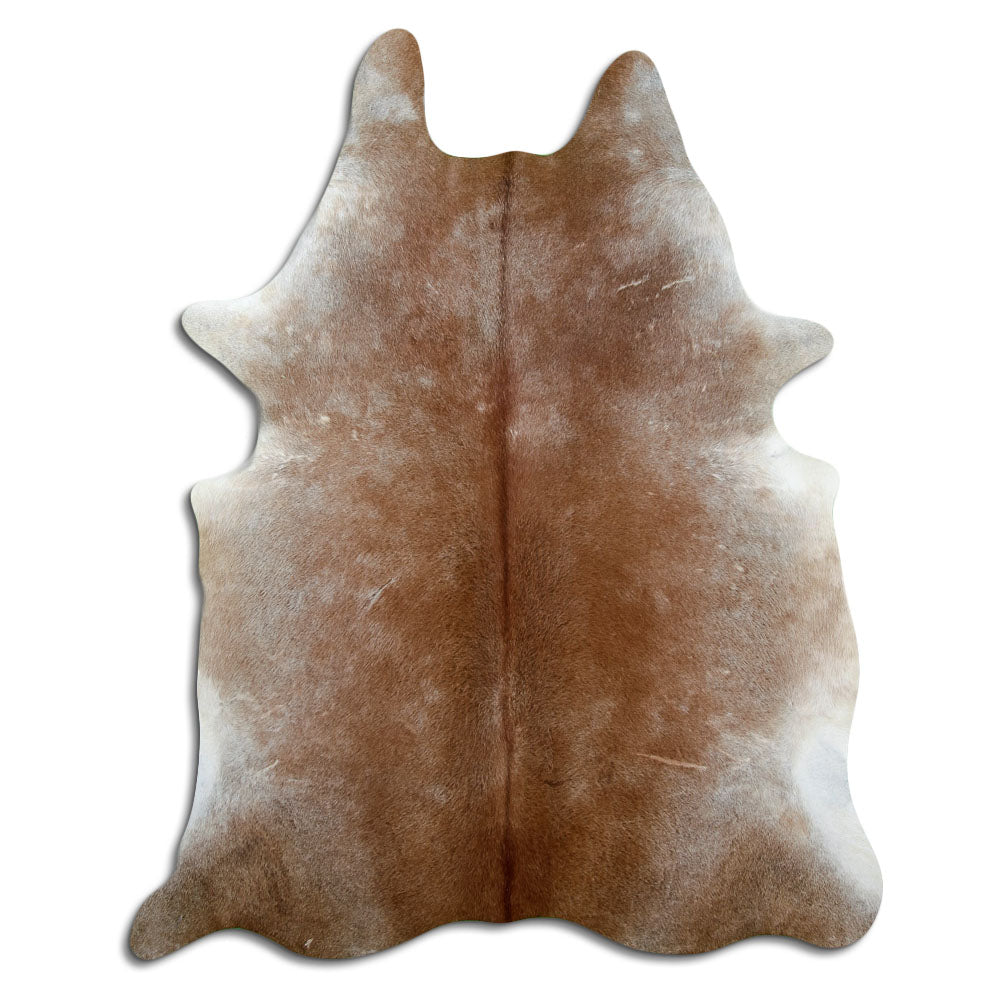 Tan grey koeienhuid, ongeveer 220 × 180 cm, van bovenaf gezien: precies de huid die je ontvangt