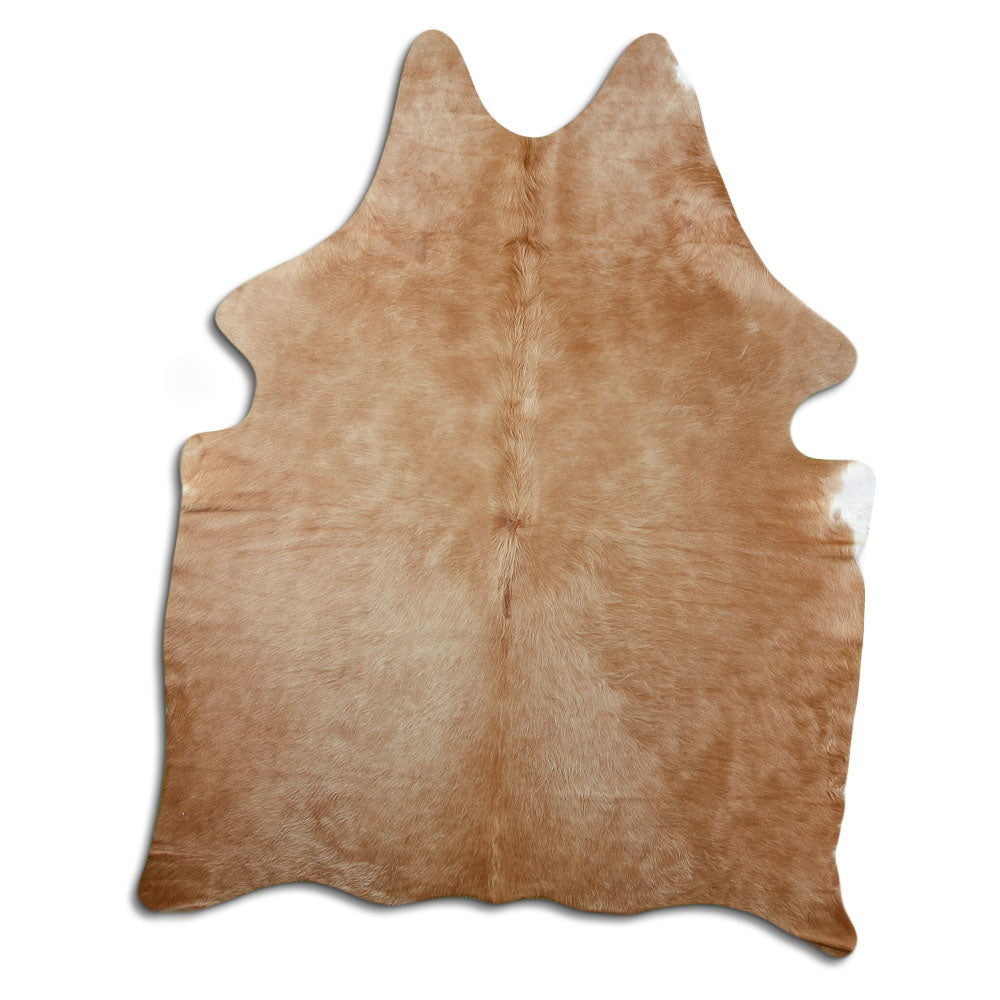 Bruine koeienhuid, ongeveer 180 × 150 cm, van bovenaf gezien: precies de huid die je ontvangt