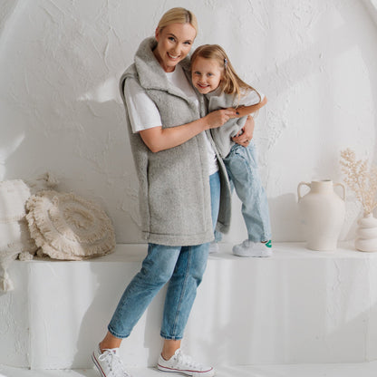 Merino bodywarmer "Wave" grijs