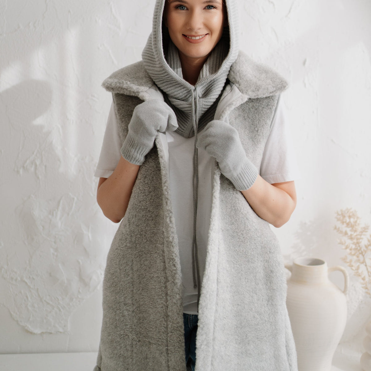 Merino bodywarmer "Wave" grijs